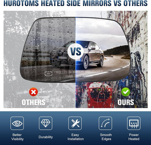 Passenger Right Side Heated Mirror Glass for 2005-2010 Jeep Grand Cherokee, Replace 5142874AA...