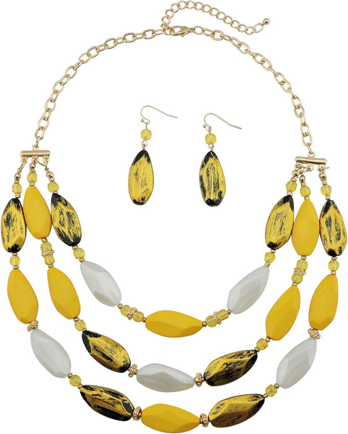 Bocar 3 Layer Beads Statement Necklace Earring for Women Jewelry Set...