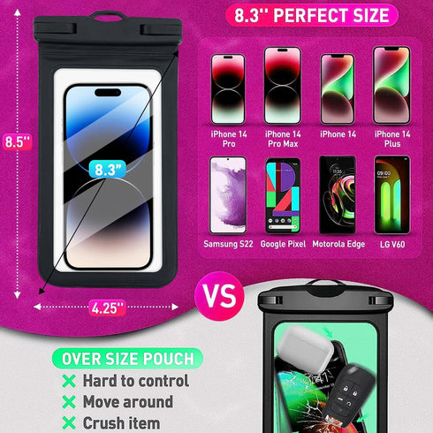 Waterproof Phone Pouch Floating, Waterproof Phone Case, Transparent PVC, 2 Pack, Phone Protector for iPhone 15 14 13 12 11 Pro Max Plus XS XR X 8 ...