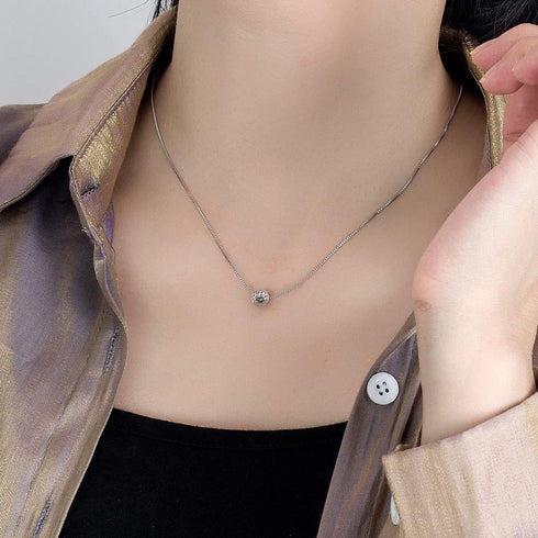Women 925 Sterling Silver Necklace - Pattern Hollow Ball Pendant Choker- Charm Box Chain 17" - Italian Silver Fine Jewelry Gift...