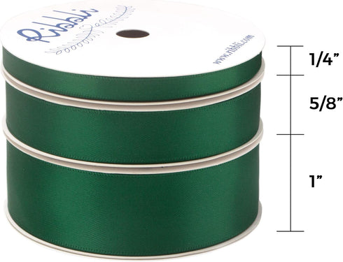 Ribbli 3 Rolls Double Faced Solid Satin Forest Green Craft Ribbon,Total 30 Yards,(1/4 Inch x 10-Yard,5/8 Inch x 10-Yard,1 Inch x 10-Yard),Use for ...