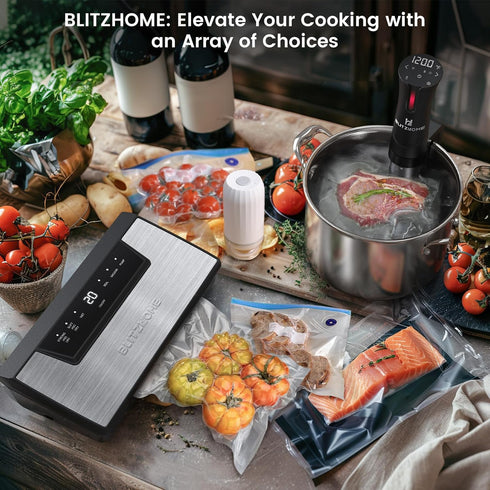 BLITZHOME Vacuum Sealer Bags for Food 3 Sizes, 29 Pack Kit with 15Pcs Reusable Sous Vide Bags, 5 Air Valves, 5 Sealing Clips, 4 Clips for Sous Vid...