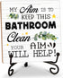 Bathroom Decor Wood Sign, My Aim Is To Keep This Bathroom Clean Wood Block, 5x5 Inch Wood Sign Comes With Iron Stand, Perfect For Home Bathroom To...