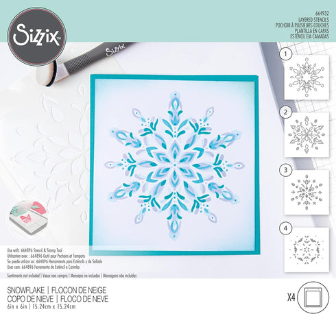 Sizzix Layered Reusable Crafts 4PK Snowflake | 664932 | Chapter 4 2022 Stencils, Mulitcolour...