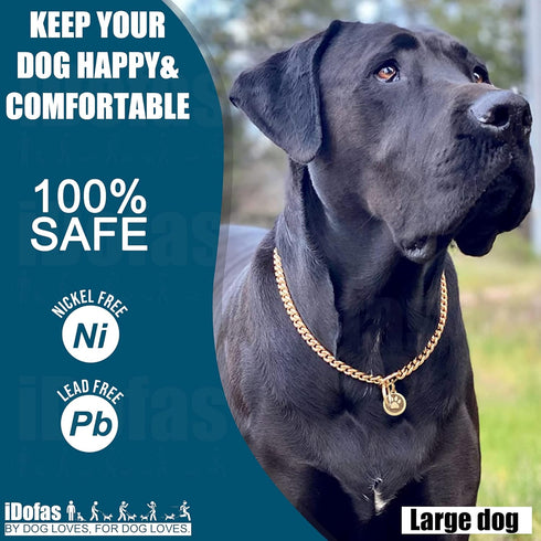 Gold Dog Collar 10mm Slip Collar Gold Cuban Link Dog Chain Collars Stainless Steel Heavy Duty Gold Collar for Dogs.(14")...