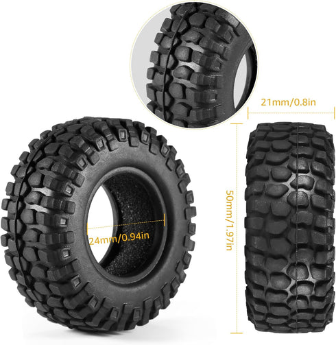 COOWOO 1.0 Inch RC Rubber Tires Upgrade Parts for 1/24 SCX24 and 1/18 TRX-4M RC Crawler Cars - Better Traction, Realistic Look, and Long-Lasting P...