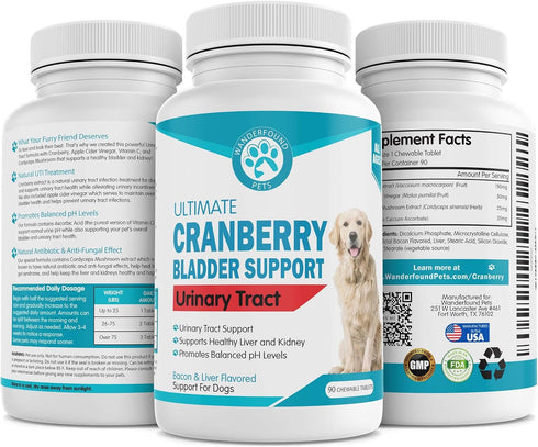 Wanderfound Pets Ultimate Cranberry Bladder UTI Support Supplement for Dogs - Dog Urinary Tract Infection Incontinence Formula with Cordyceps Mush...