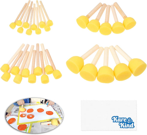Kare & Kind 30 pcs Round Sponges Brush Set - Painting Tools - for DIY Arts, Crafts, Stencils, Graffiti - Assorted Sizes - Foam Brush and Wooden Ha...