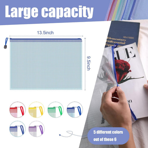 Koogel 5PCS Mesh Zipper Pouches, Zipper File Bags Poly Zip Envelopes Waterproof Puzzle Bags for A4 Paper Travel Office School Cosmetics...