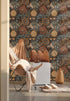 HAOKHOME 93291 Wallpaper Peel and Stick Floral Boho Brown/PeachPuff/Green Retro Wall Decor Bathroom Removable Mural 17.7in x 9.8ft...