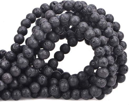 100Pcs Natural Crystal Beads Stone Gemstone Round Loose Energy Healing Beads with Free Crystal Stretch Cord for Jewelry Making (Black Lava, 8MM)...