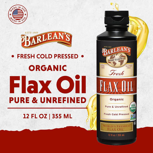 Barlean's Organic Flaxseed Oil Liquid, Cold Press Flax Seeds, 7,640mg ALA Omega 3 Fatty Acid Supplement for Healthy Hair, Skin, and Eyes, Vegan & ...