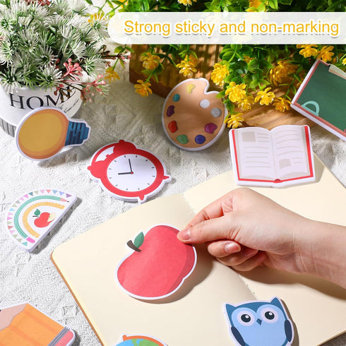 Fulmoon 37 Pcs Back to School Sticky Notes and School Bus Storage Box Set 36 Pcs Pencil Ruler Book Blackboard Owl Shaped Self Adhesive Writing Sti...