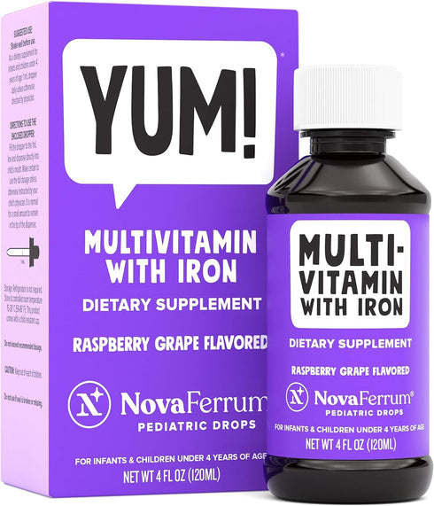 NovaFerrum Yum | Multivitamin with Iron for Infants, Toddlers & Kids | Immune Support | Ages 4 & Under | Gluten Free Certified | Sugar Free | Rasp...