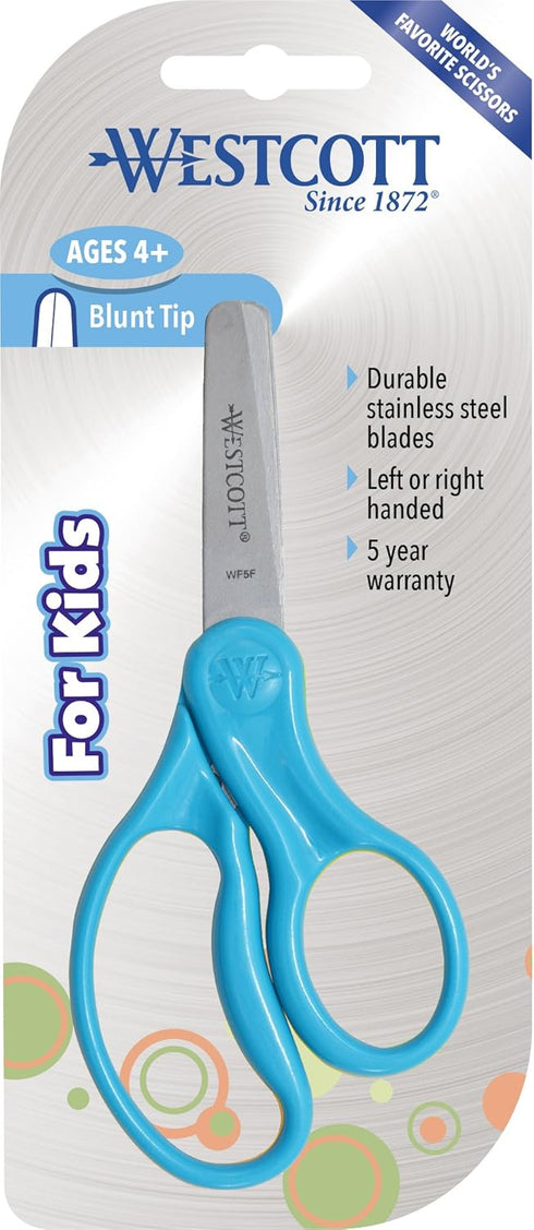 Westcott School Left and Right Handed Kids Scissors, 5 Inch Pointed, Blue...