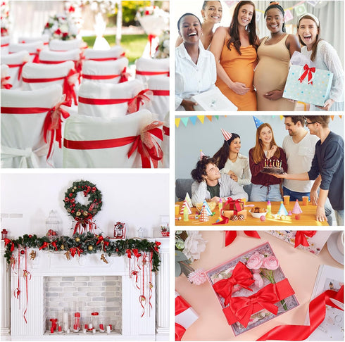 Double Faced Red Satin Ribbon, 1-1/2 Inch 30 Yards Red Ribbon for Gift Wrapping Crafts Flower Bouquet Wedding Party Birthday Decoration...