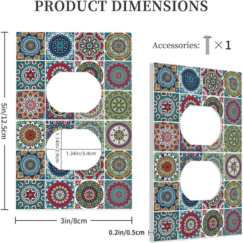 Mandala Tile Outlet Covers Wall Plate Decorative 1 Gang Duplex Light Switch Electrical Receptacle Switchplate Faceplate for Bathroom Bedroom Livin...