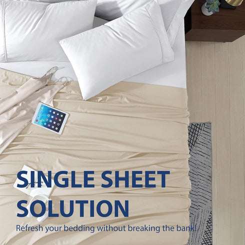 Cathay Home Single Flat Sheet, King (102" x 105"), Cream...
