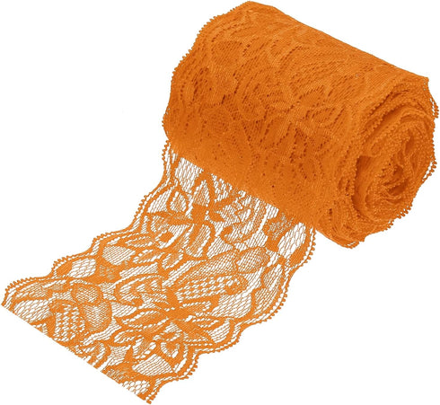 MECCANIXITY 3 Inch Wide 10 Yard Lace Ribbon Floral Pattern Orange Lace Trim Ribbon for Sewing Making, and DIY Crafts, Gift Wrapping, Bouquets, Wed...