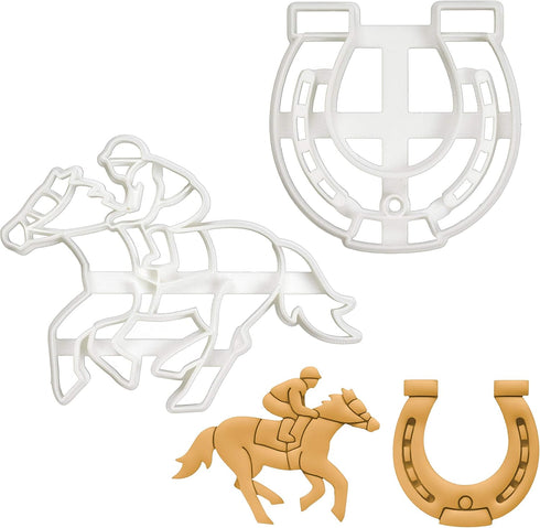 Set of 2 Jockey cookie cutters (Designs: Jockey and Horse Shoe), 2 pieces - Bakerlogy...