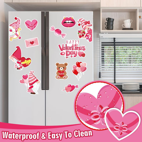 Whaline 12Pcs Valentine's Day Refrigerator Magnets Love Heart Cute Pink Gnome Rose Magnetic Stickers Romantic Garage Magnet for Car Mailbox Metal ...
