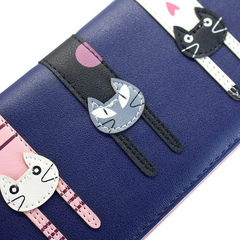 Mini Faux Leather Bifold Cute 3 Cat Zipper Clutch Wallet Handbag for Women Girls...