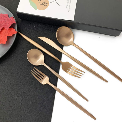 JASHII 18/10 Rose Gold Flatware Rose Gold Silverware Set 304 Stainless Steel Copper Flatware Cutlery Set| 6-Piece Adaline Royal Modern Satin Finis...