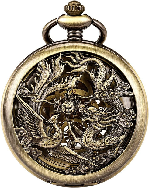 ManChDa Mechanical Pocket Watch for Men Women Dragon and Phoenix Pocket Watch with Chain...