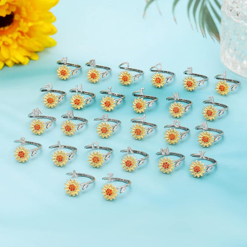 Fidget Rings for Anxiety for Women Sunflower Initial Letter Spinner Ring Open Adjustable Ring CZ Rings Daisy Stress Relieving Ring Jewelry Gift fo...