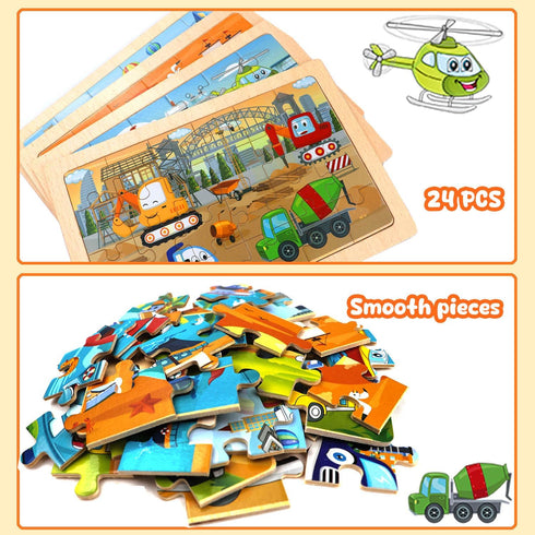 Puzzles for Kids Ages 4-6,24 Pieces Wooden Puzzles for Toddlers Ages 3-5 4-8 3 4 5 6 3-4 Year Olds.4 Pack Car Puzzle Set Children Jigsaw Puzzles f...