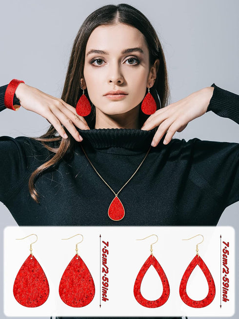 Hicarer Women's Glitter Jewelry Set, Include 2 Pieces Bridal Wedding Multi-Layer Bracelet 3 Pair Faux Leather Dangle Earrings 1 Piece Necklace for...