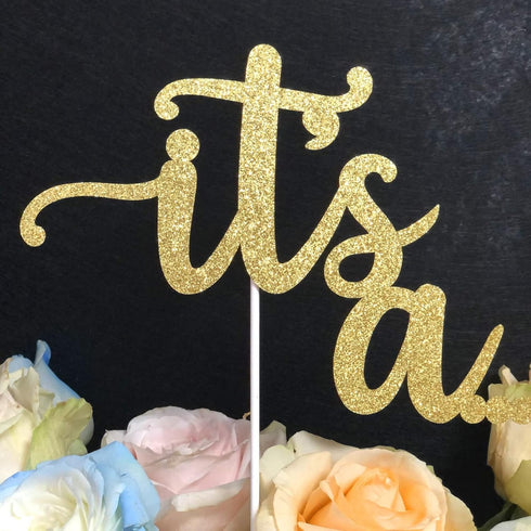 ALISSAR Glitter Double Sided Gold Gender Reveal Cake Topper, It's a Cake Topper for Boy or Girl Baby Reveal Party Decorations(Double Sided Gold)...