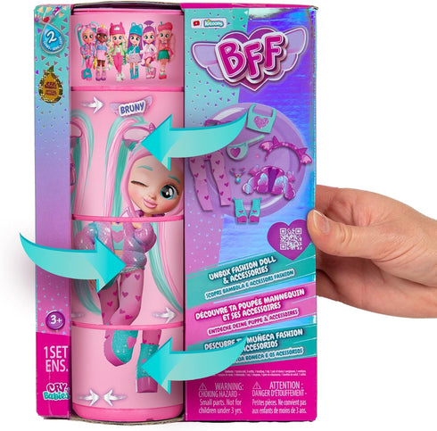 Cry Babies BFF Bruny Fashion Doll with 9+ Surprises Including Outfit and Accessories for Fashion Toy, Girls and Boys Ages 4 and Up, 7.8 Inch Doll,...