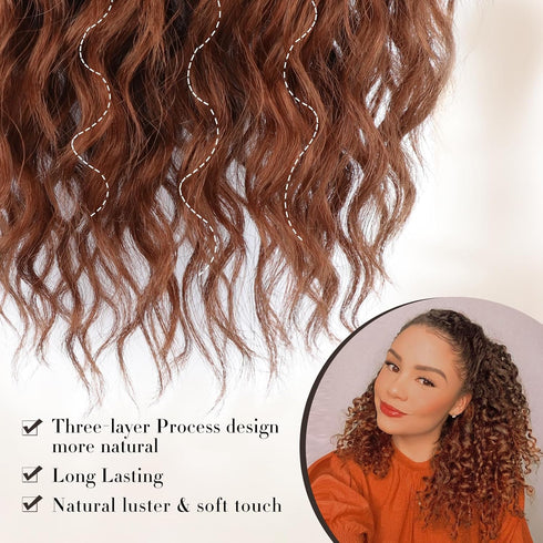 Curly Ponytail Extension Drawstring Ponytail for Women Natural Black Mixed Medium Auburn Curly Clip in Hair Extensions 16 Inch Ponytail Extension ...