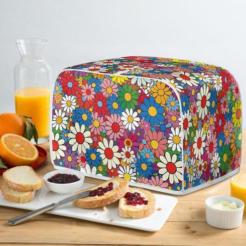 Daisy Flowers Printed Toaster Cover 4 Slice Wide Slot, Washable Kitchen Appliance Small Oven Bakeware Protector, Bread Maker Cover Dust and Finger...