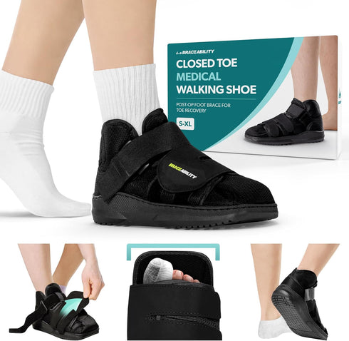 BraceAbility Closed Toe Medical Walking Shoe - Lightweight Broken Toe Cast Boot, Fractured Foot Brace for Metatarsal Stress Fracture, Post-op Buni...