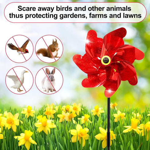 10PCS Red Pinwheels Outdoor Wind Spinners Garden Pinwheel Reflective Pin Wheel Windmills Sparkly Scare Birds Animal Away Spinner Christmas Yards G...