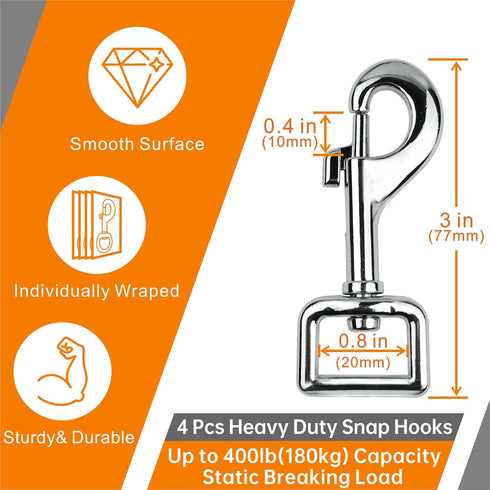 Garwor Heavy Duty Chrome Swivel Snap Hooks with Spring 3/4" 4 Pcs,Trigger Clip Snaps Dog Leashes Key Chain for Linking Pet Leash & Collar, Purse S...