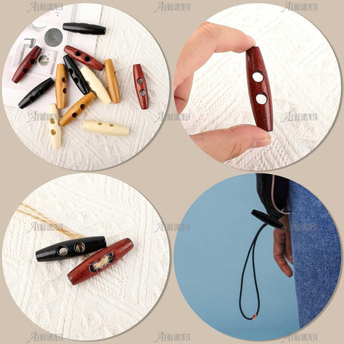 AUEAR, 40 Pack 50mm Wood Horn Toggle Buttons 2 Holes Wood Button for DIY Coat Clothes Decoration...