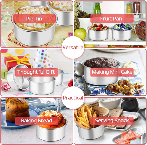 TeamFar 4 Inch Cake Pan, Mini Cake Pan Small Round Baking Tins Set Stainless Steel, For Baking Steaming Serving, Healthy & Sturdy, Easy Clean & Di...