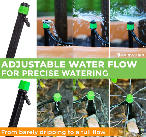 CARPATHEN 12pcs Drip Irrigation Emitters - Compatible with ¼ inch Drip Irrigation Tubing - 360 Degree Adjustable Flow Garden Irrigation Drippers f...
