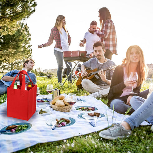 PATIKIL 4 Bottle Wine Carrier Tote Bag, 2 Pack Wine Bottle Carrying Bag with Divider Reusable Wine Storage Bag Felt Grocery Bags Portable Gift Bag...