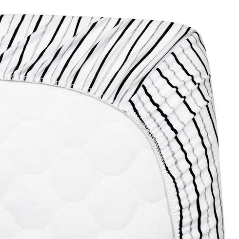 American Baby Company Printed 100% Cotton Knit Fitted Contoured Changing Table Pad Cover - Compatible with Mika Micky Bassinet, Silver Black Strip...
