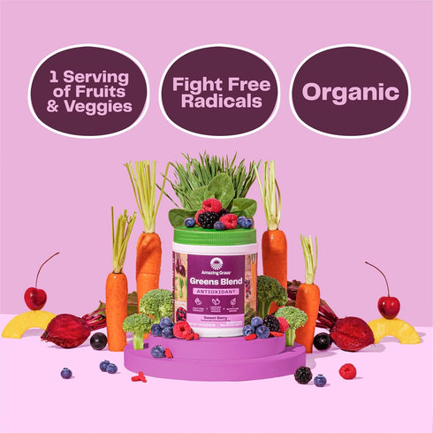 Amazing Grass Greens Blend Antioxidant: Super Greens Powder with Spirulina, Beet Root Powder, Elderberry, Prebiotics & Probiotics, Sweet Berry, 15...