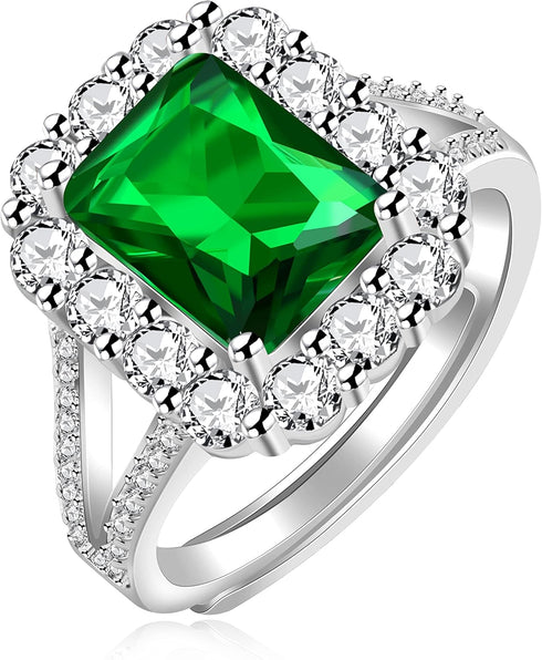 Uloveido Women's Temperament Emerald Cut Cubic Zirconia Ring Open Adjustable Inlaid Rectangular CZ Diamond Rings...