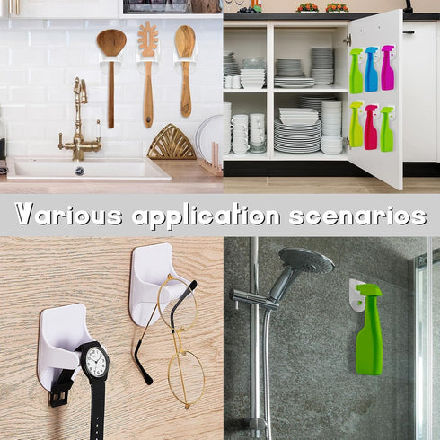 Taiyin 4 Pcs Wall Mount Spray Bottle Hooks Holder Spray Bottle Hanger Adhesive Hook to Create Storage Space Spray Bottle Rack Organizer Hanger for...