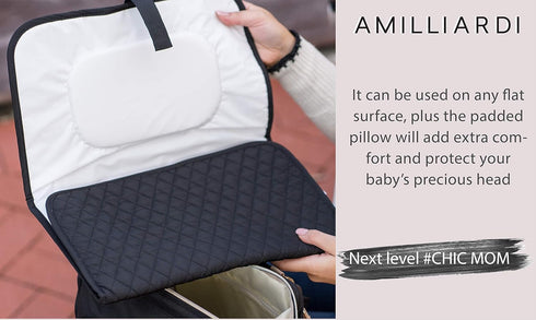 Portable Diaper Changing Pad Stylish & Chic by AMILLIARDI for Travel w/Baby, Infant & Newborn, Changing Mat Portable (Black)...