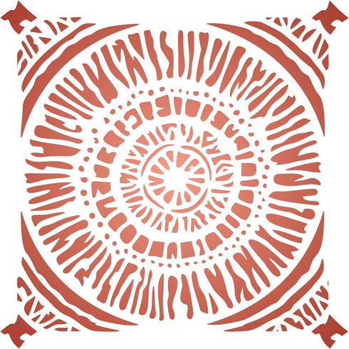 Mudcloth Mandala Stencil, 12.5 x 12.5 inch (L) - Tile Size Reusable African Wall Floor Furniture Stencils for Painting Template...