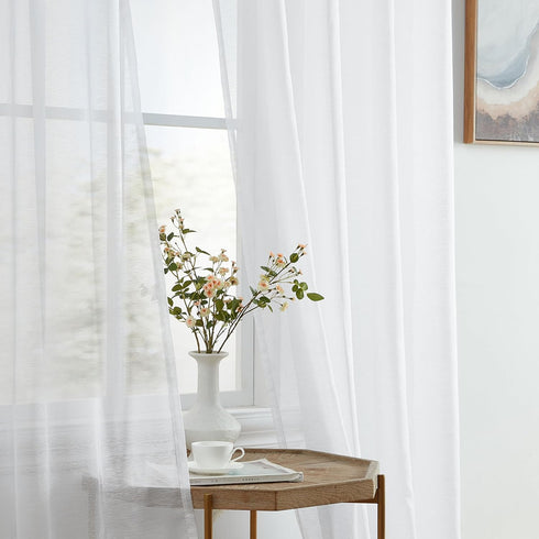 HLC.ME White Sheer Curtains 72 inches Long - 2 Panels Semi Sheer Voile Window Curtain Drapes Grommet Panels for Bedroom, Living Room & Kids Room (...