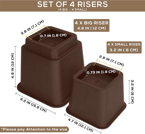 Utopia Bedding Adjustable Bed Furniture Risers - Elevation in Heights 3, 5 or 8 Inch Heavy Duty Risers for Beds and Under Bed Storage - Supports u...